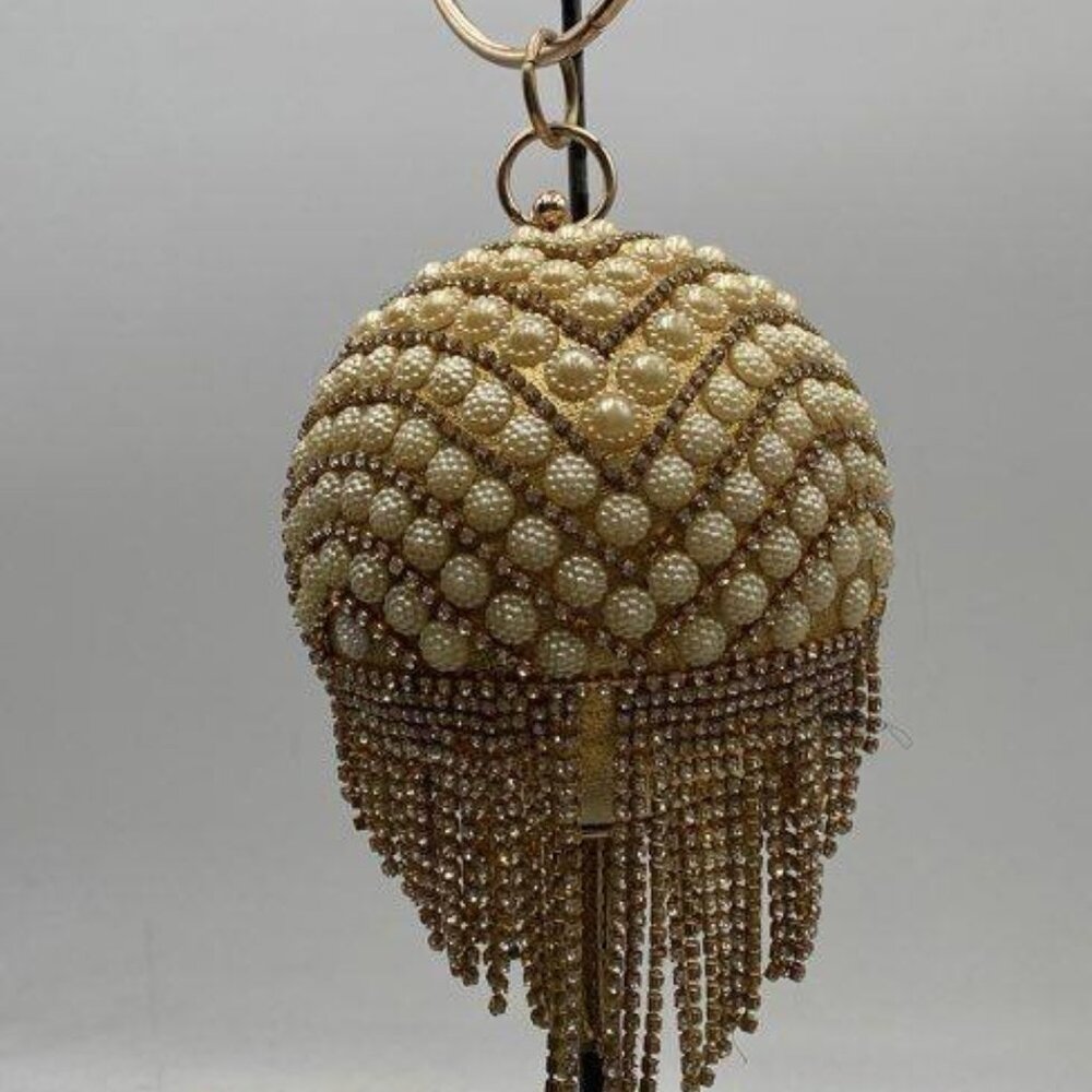 ROUND GOLD BEADED Evening clutch purse